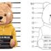 Illustrazione raffigurante una foto segnaletica di un’orsacchiotta di peluche in arresto