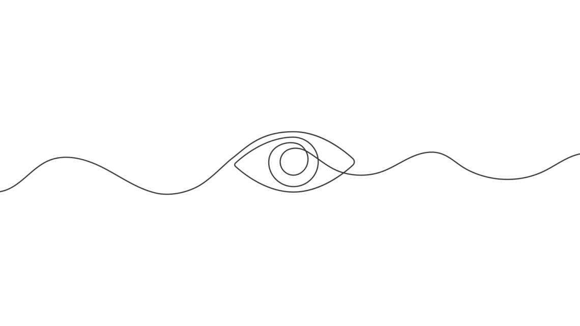 Illustrazione: una linea ondulata percorre lo spazio dell'immagine in orizzontale, al centro si annoda su sé stessa dando forma a un occhio stilizzato, per poi proseguire di nuovo ondulata.