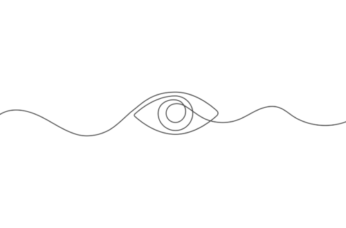 Illustrazione: una linea ondulata percorre lo spazio dell'immagine in orizzontale, al centro si annoda su sé stessa dando forma a un occhio stilizzato, per poi proseguire di nuovo ondulata.