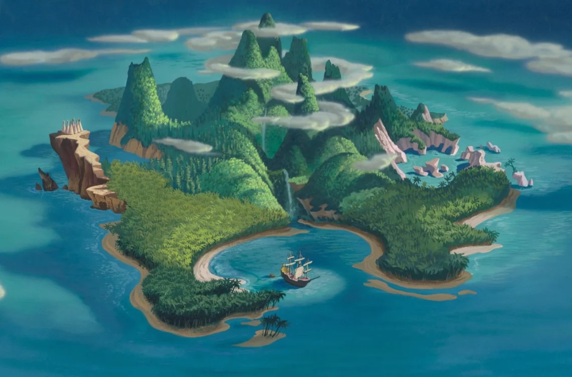 Un fotogramma dal film "Peter Pan" della Disney che raffigura l'isola che non c'è.
