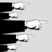 Un'illustrazione che raffigura cinque braccia tese in orizzontale che sbucano dal bordo sinistro dell'immagine a indicare col la mano a pugno e l'indice proteso in avanti qualcuno o qualcosa.